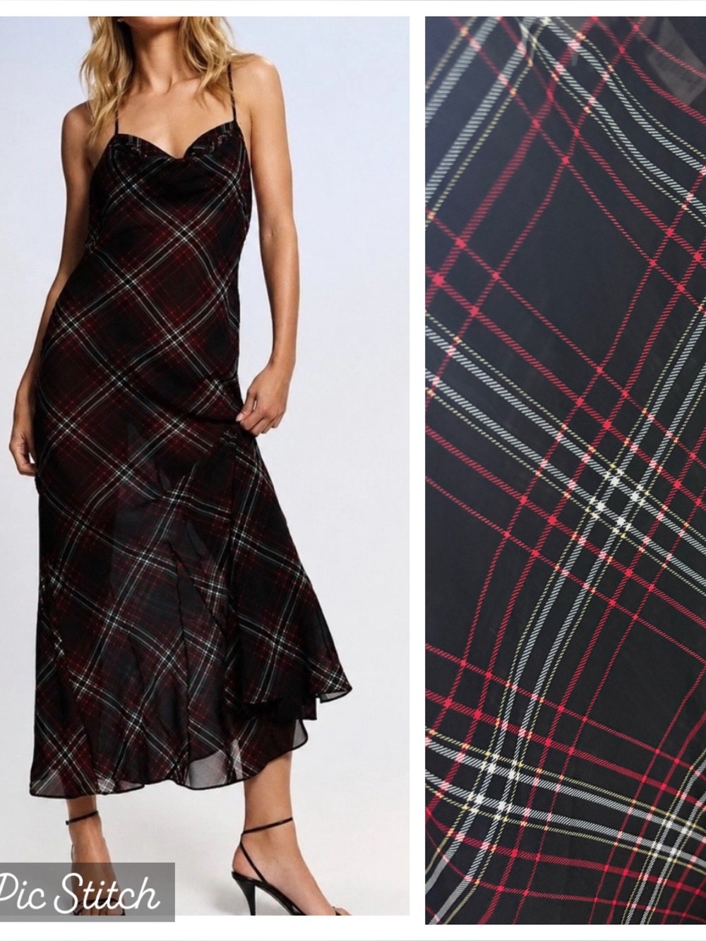 Victoria's Secret Very Sexy Chiffon Tartan Draped Maxi Slip Dress